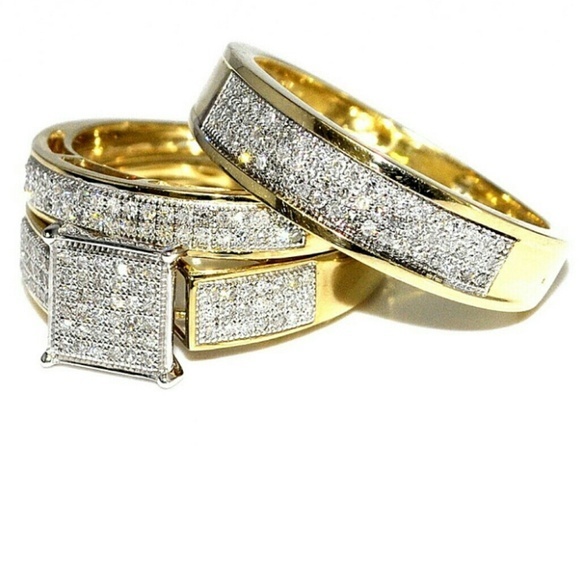 His Her Wedding Rings Trio Men Women 10k Diamond